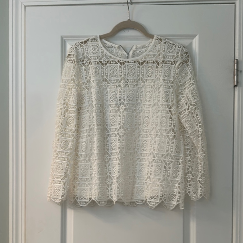 Suzy Shier Cream Embellished Blouse with Peter Pan Collar